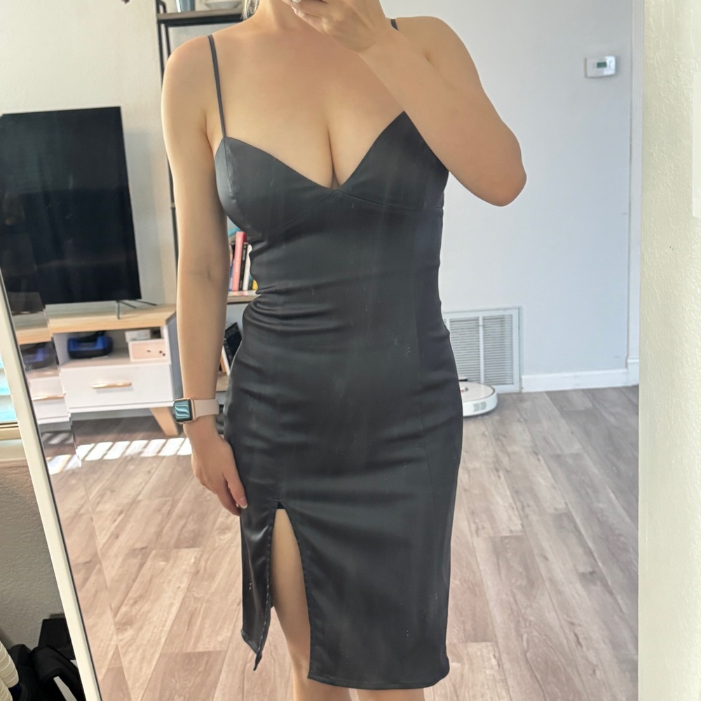 Wilfred Charcoal Backless Dress with Slit